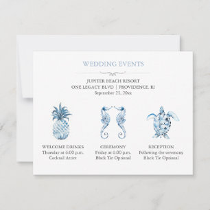 Invitación Detalles de Evento de Boda en Playa Azul con Códig