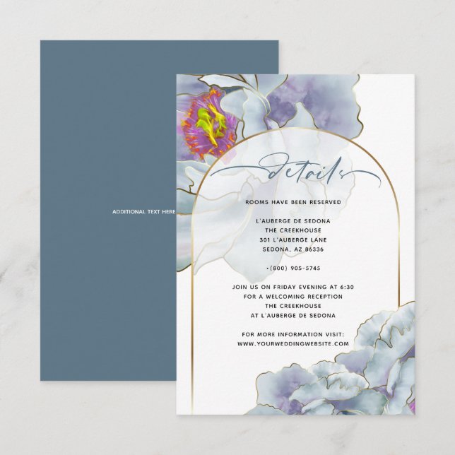 Invitación Detalles de floral floral exótica azul y laguna (Anverso / Reverso)