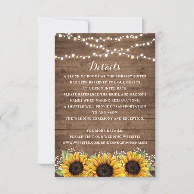Invitación Detalles de Floral Rustic Sunflower Wood String (Anverso)