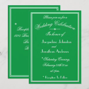 Invitación Detalles de Fuente Blanca Simple Bodas Verde Esmer