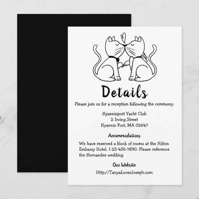 Invitación Detalles de Gatos Bodas Negro Blanco Gatos Moderno (Anverso / Reverso)