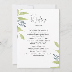 Invitación Detalles de Hoteles de Boda Simple con Follaje Ele