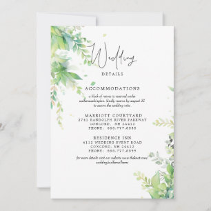 Invitación Detalles de Hoteles para Boda de Follaje Elegante