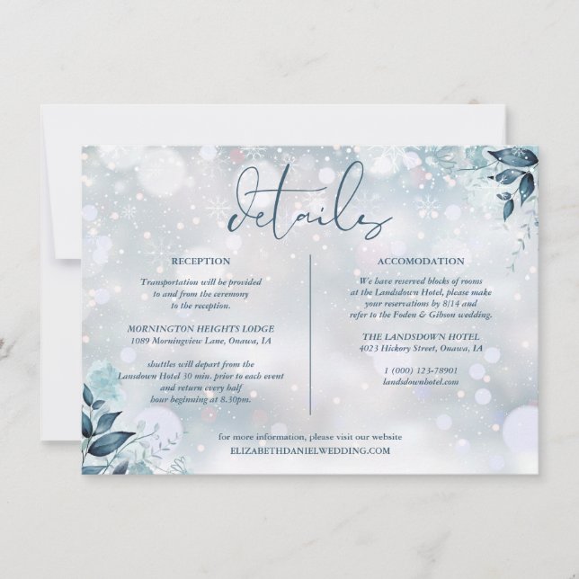 Invitación Detalles de Información de Boda Floral de Invierno (Anverso)