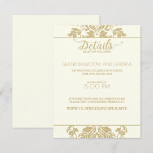 Invitación Detalles de la boda con damasco de marfil y oro