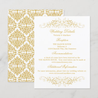 Invitación Detalles de la boda de Damask Flourish Gold Faux