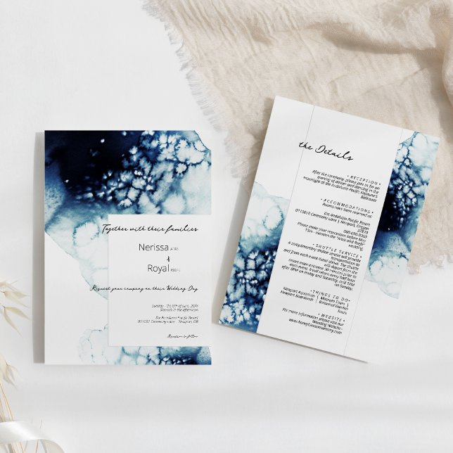 Invitación Detalles de la boda de destino náutico azul y (Subido por el creador)