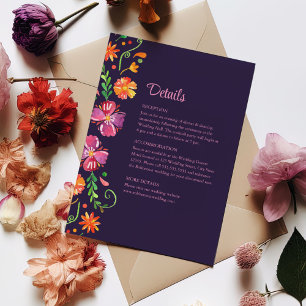Invitación Detalles de la Boda de Fiesta Floral Mexicana Mora