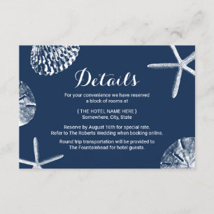 Invitación Detalles de la boda de la Marina Blue Seashells Be