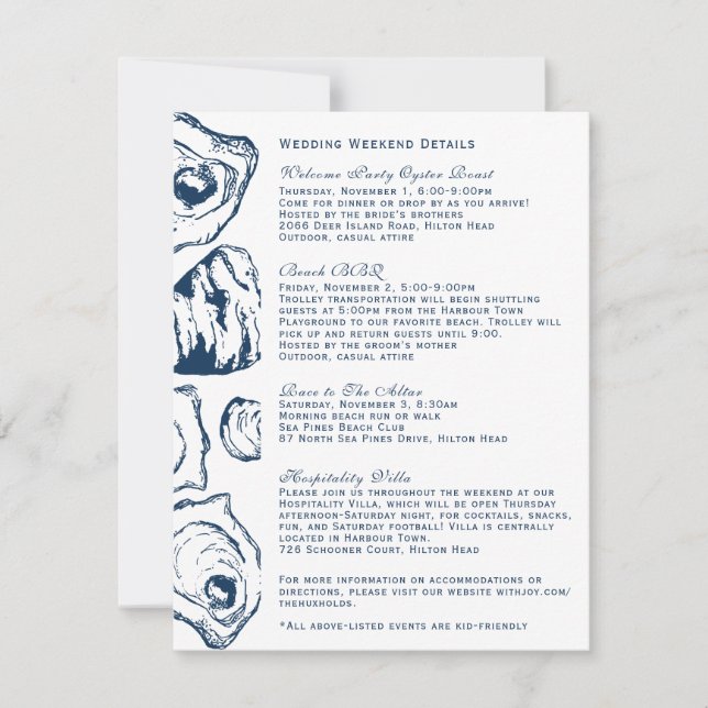Invitación Detalles de la boda de ostras (Anverso)