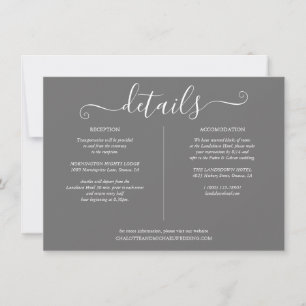 Invitación Detalles de la boda en guión de firma gris Informa