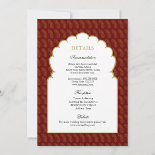 Invitación Detalles de la boda india de rojo y dorado