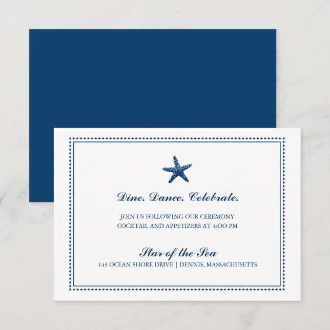 Invitación Detalles de la Boda Navy Blue Graceful Starfish (Anverso / Reverso)