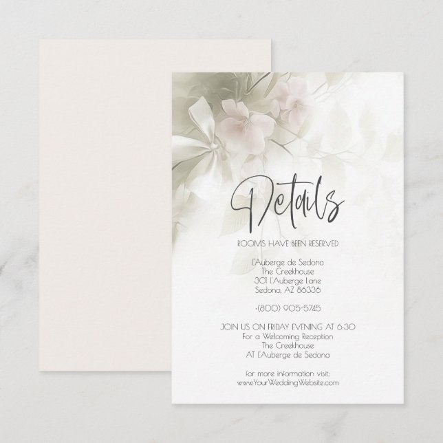 Invitación Detalles de la boda Rosas pálidas Flores de meloco (Anverso / Reverso)