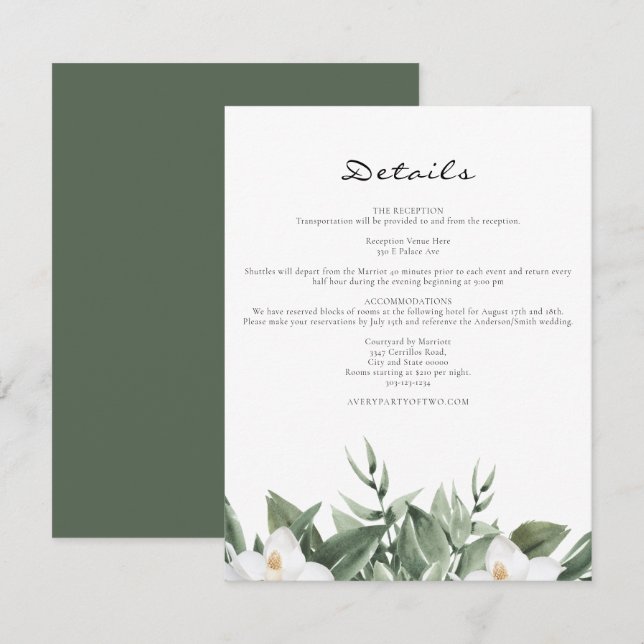 Invitación Detalles de la calle NOLA New Orleans Magnolia Bou (Anverso / Reverso)