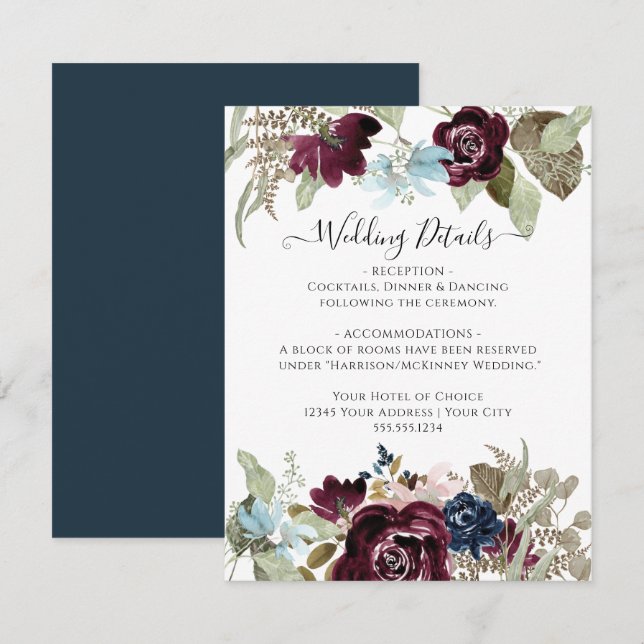 Invitación Detalles de la elegante boda de otoño con flores d (Anverso / Reverso)