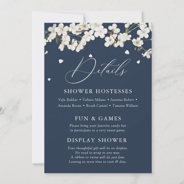 Invitación Detalles de la elegante ducha de novia con flores  (Anverso)
