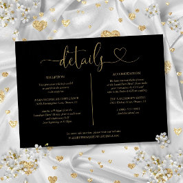 Invitación Detalles de la escritura del corazón de oro y negr