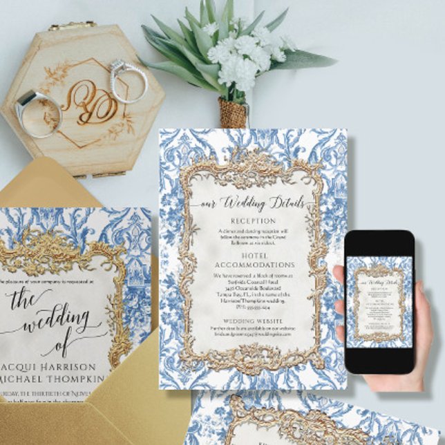 Invitación Detalles de la flor blanca azul rosada barroca vin (Subido por el creador)