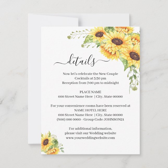 Invitación Detalles de la Moda del Sunflower Floral Boho inse (Anverso)