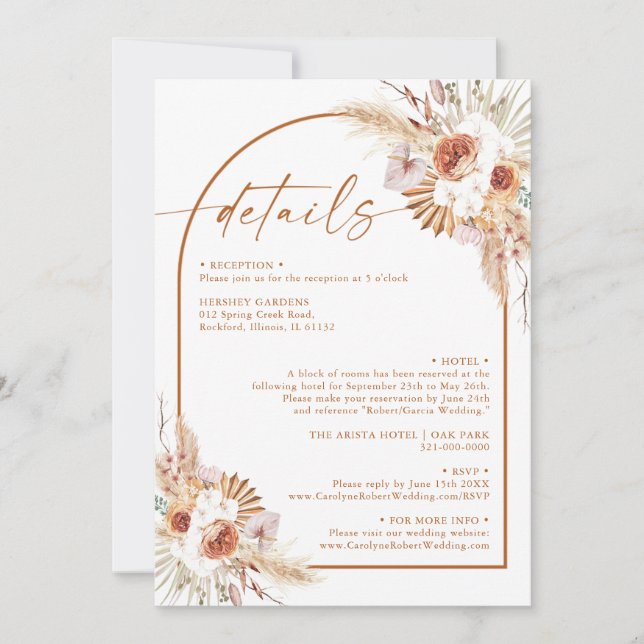 Invitación Detalles de la moderna Pampas Grass Boho Terracott (Anverso)