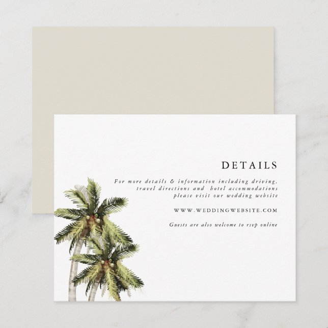 Invitación Detalles de la moderna playa tropical Minimalista  (Anverso / Reverso)
