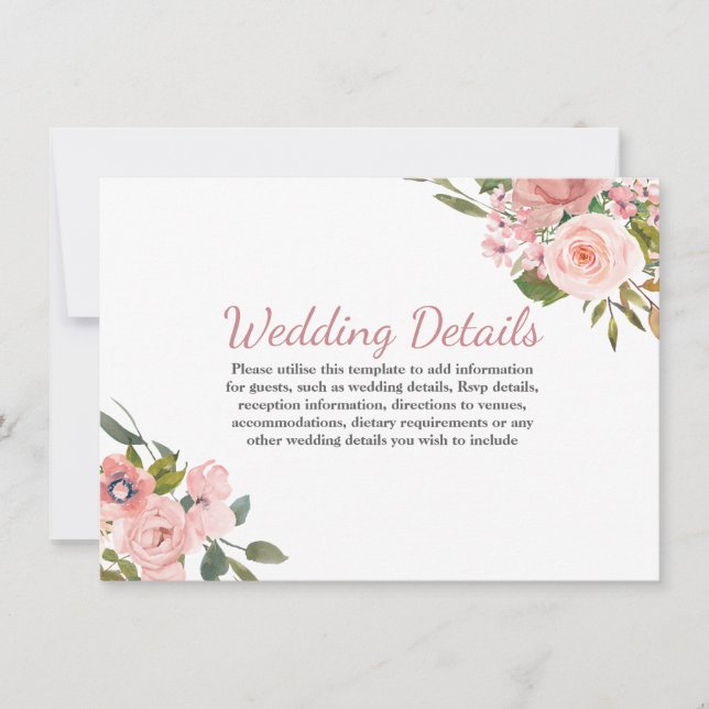 Invitación Detalles de la recepción de boda con flores de rub (Anverso)