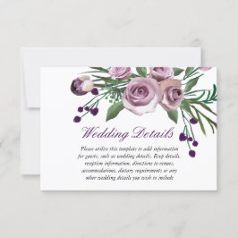 Invitación Detalles de la recepción de boda floral Rosa Púrpu