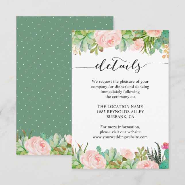 Invitación Detalles de la recepción de bodas de Cactus exitos (Anverso / Reverso)