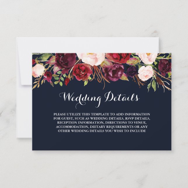 Invitación Detalles de la recepción de la boda de la Marina B (Anverso)