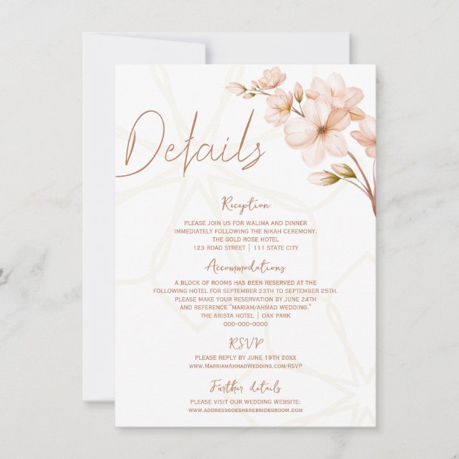Invitación Detalles de la Terracota Islámica Floral Nikah Wal (Anverso)