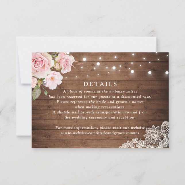 Invitación Detalles de las cadenas de Rosas Floral Rustic Woo (Anverso)