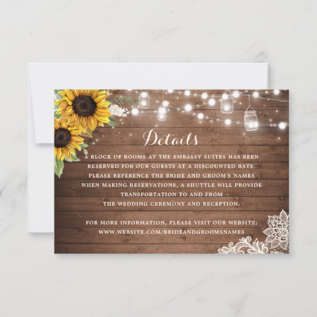 Invitación Detalles de las cadenas rusas de madera de girasol (Anverso)
