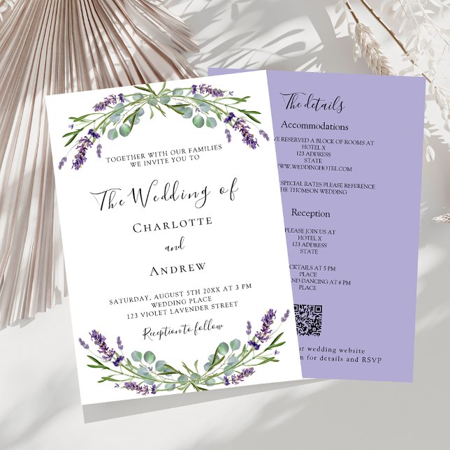 Invitación Detalles de lavanda morada QR RSVP boda de lujo (Subido por el creador)