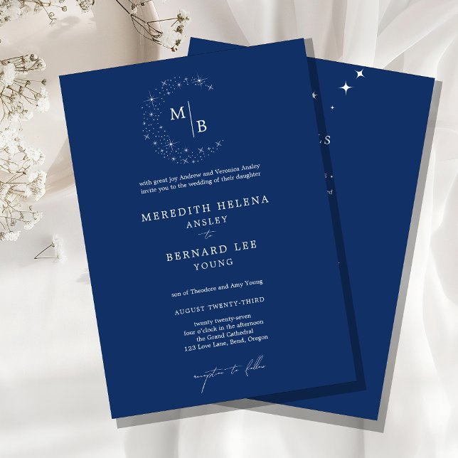 Invitación Detalles de Monograma de Boda Celestial Elegante F (Subido por el creador)