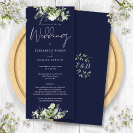 Invitación Detalles de Monograma Floral de Verdor en Azul Mar