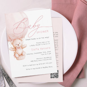 Invitación Detalles de oso de peluche Código QR Chica Baby Sh