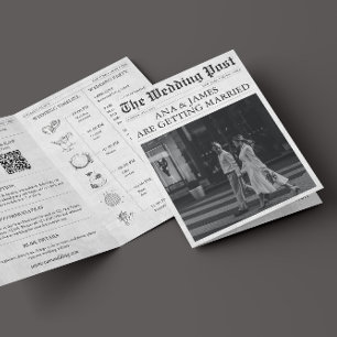 Invitación Detalles de periódico cronología QR todo en un Bod