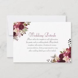 Invitación Detalles de recepción de boda boho burgundy elegan