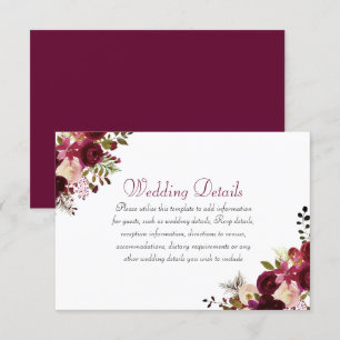 Invitación Detalles de recepción de boda boho burgundy elegan