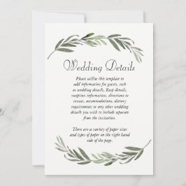 Invitación Detalles de recepción de boda con hojas verdes ele