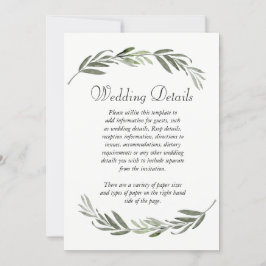 Invitación Detalles de recepción de boda con hojas verdes ele