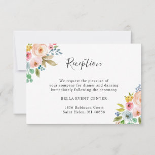 Invitación Detalles de recepción de boda floral en acuarela c
