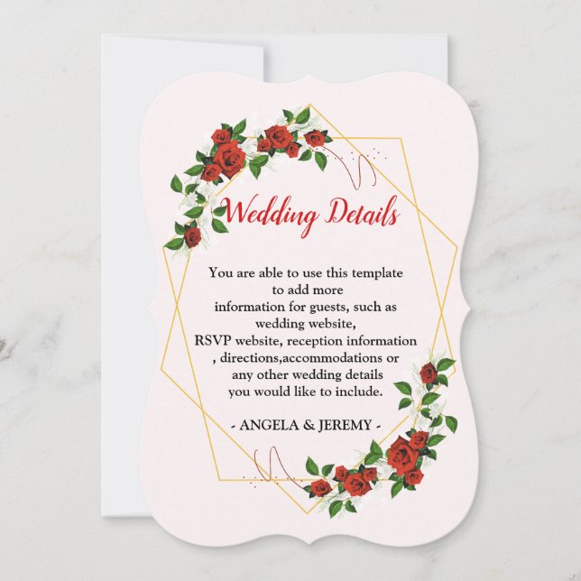 Invitación Detalles de Recepción de Boda Floral Geométrico Mo (Anverso)