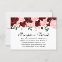 Detalles de recepción de boda floral rosa borgoña