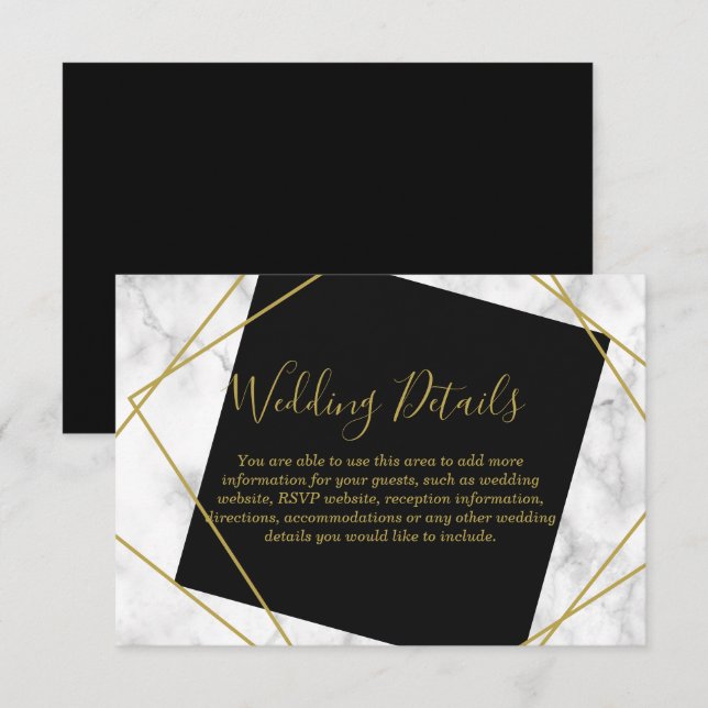 Invitación Detalles de recepción de mármol negro y oro falso (Anverso / Reverso)
