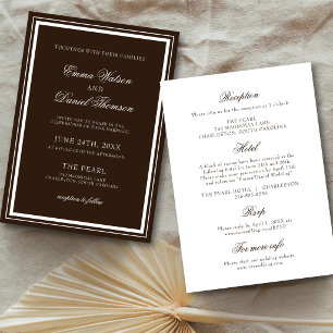 Invitación Detalles de recepción elegante marrón chocolate Bo