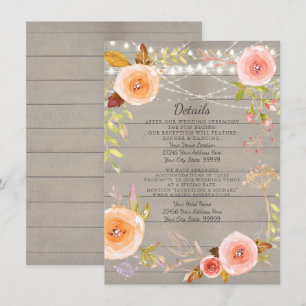 Invitación Detalles de Recepción Madera Floral Luz Brillante 