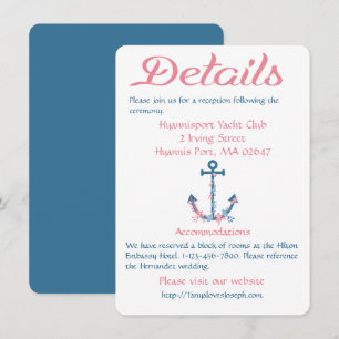 Invitación Detalles de rosa azul náutico direcciones ancla de