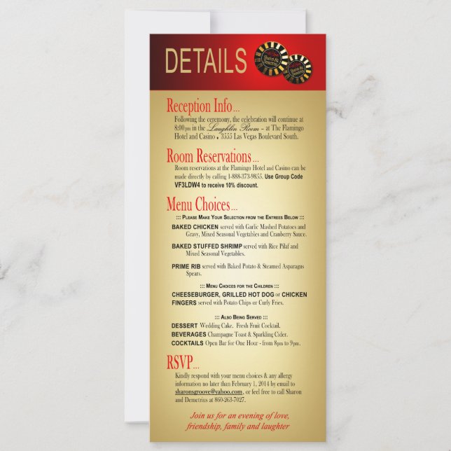 Invitación Detalles de Sharon y Demetrius Las Vegas Deluxe Ro (Anverso)